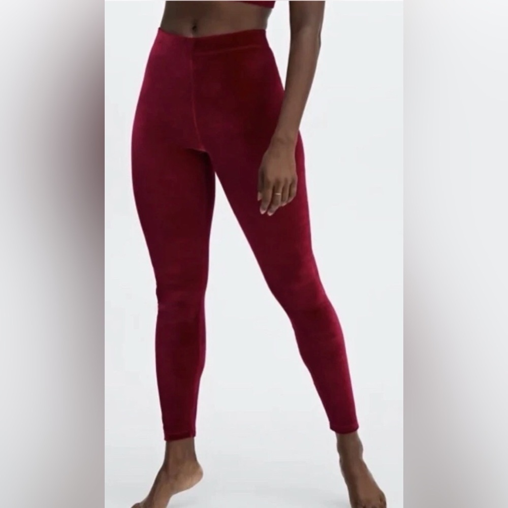 Fabletics Red Velour Emma High Waisted Leggings XL